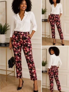 Banana Republic Floral Slim Ankle Pants - Pink Multi